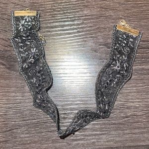 Silver Black Embroidered Choker